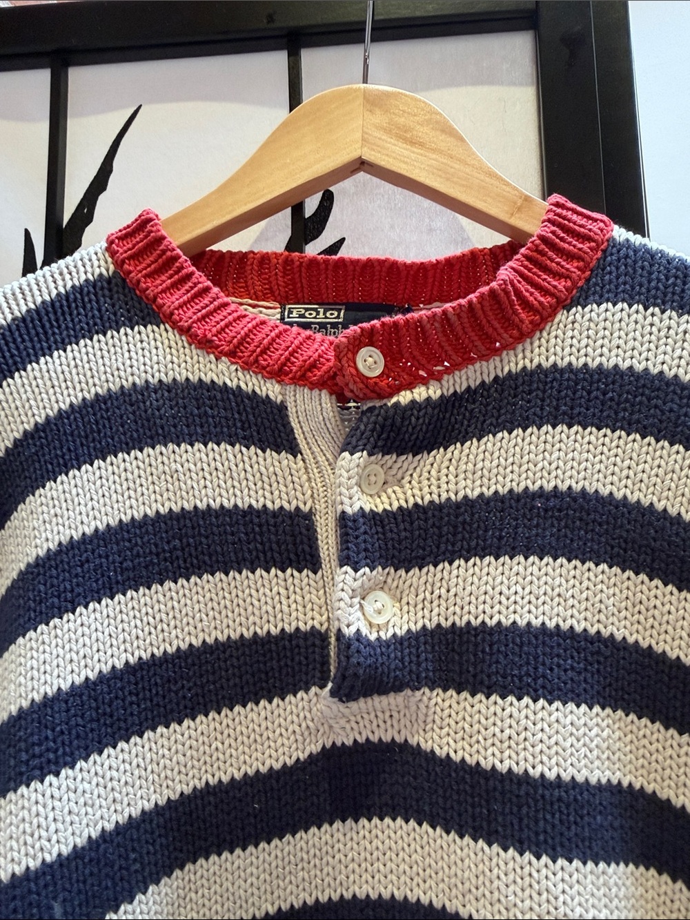 Polo by Ralph Lauren Red, Navy & Cream Striped Crewneck Sweater - Picture 5 of 5